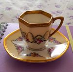 Antique Fraureuth Dresden Miniature Cabinet Cup & Saucer Hexagonal C.1920