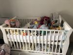 Little acorns White  Sleigh Cot Bed. Converts Into Toddler Bed.
