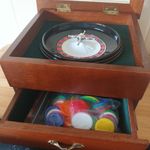 Debenhams Roulette Wheel Housed In Wooden Case With Sliding Draw Felt Mat Chips