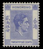 HONG KONG GVI SG149, 25c bright blue, M MINT. Cat £29.