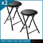 2 x BLACK FOLDING STOOL SOFT PADDED CUSHIONED SEAT METAL FOLDING FREESTANDING