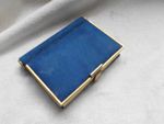 VINTAGE LADIES BLUE SUEDE BOOK SHAPED VANITY MAKEUP COMPACT inc POWDER PERFUME