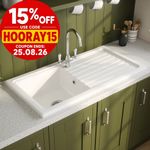 Reginox Traditional Kitchen Sink Ceramic 1 Bowl Reversible Drainer Waste RL304CW