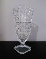 Vintage Italy Square Footed Glass Vase Starburst Diamond Cut Retro Mid Century