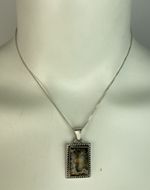 VTG 70s Mexican Taxco Leopard Jasper Sterling Silver 925 Pendant Necklace 16"