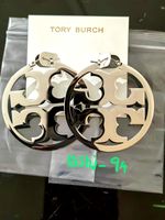 Tory Burch Classic Double T Logo Silver Large Hoop Pierced Earrings