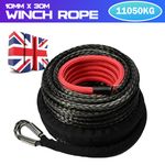 Winch Rope 10mm x 30m For Dyneema Hook Synthetic Tow Recovery 4WD Cable 24360lbs