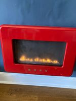 SMEG Red Wall-Mounted Fireplace, Metal & Glass Front with Flame Effect