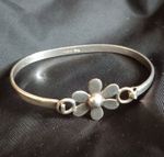 Sterling Silver 925 Flower Bangle Bracelet, Silver Colour, No Stone