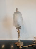 French Deco table lamp ormolu and marble  with pate de verre shade circa 1930.