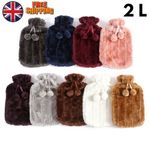Hot Water Bottle With Cover Fleece Luxury Soft Fluffy 2L Large Rubber Faux Fur