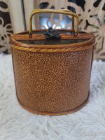 Vintage Floral Pattern Oval Wood Decorative Box Handle Hinged Lid Latch 7x4x5"