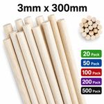 Hardwood Poplar Wooden Dowels - 3mm x 300mm Furniture Fix Round Crafts Bird Cage