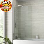 Bathroom Bath Shower Screen Square Modern Over Chrome 800mm Reversible 6mm Glass