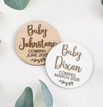 Baby Announcement Wooden Circle Disk Photo Prop Plaque Social Media Personalised