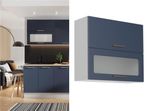 Glass Cabinet Kitchen Wall 80cm Glazed Display Unit Lift Up Doors Dark Navy Nora