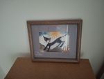 Rosina Wachtmeister Vintage Framed Cat Picture. Size 28cm X 23.5cm. Purple Mix