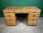 Double Pedestal 9 Drawer Elm Desk Mid Century Retro