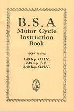 BSA Motorcycle Manual 1934 1.49 hp 2.49 hp ohv 2.49 hp sv Paper Book