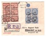 MALTA QV Cover *One Penny* PLATE BLOCK{4} SURCHARGES Germany 1910 MA1789
