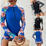 Womens Rash Guard Swimsuit 2wo-piece long-sleeved sun protection surfing suit UK