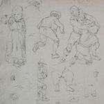 Otto Brandt children portrait figure study sign pencil drawing mid 19th century