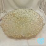 Glass Bowl Gold Textured Scalloped Rim Decorative Centerpiece Art Glass