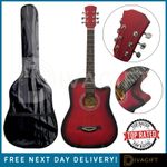 RED ACOUSTIC GUITAR CUTAWAY HARDWOOD FINISH STEEL STRINGS NEW 38 INCH ADULT SIZE