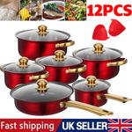 12PCS Induction Non Stick Stainless Steel Cookware Cooking Pot Pan With Lids Set