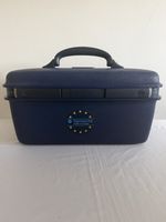 Vintage Samsonite Train Case Carry-On Makeup Luggage Blue With Key No Tray 