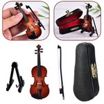 Wooden Miniature Violin with Stand, Bow and Case Mini Musical Instrument  UK