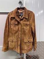 Brown Suede Style Button-Over Shirt Jacket with Pockets