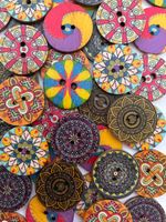 Mandala flower wooden buttons 25mm (1 inch) - retro rustic - packs of 30/50/100