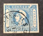 Argentina (Liberty Head) Scott #10 GJ #17J - A2 1p blue - Used - XF - Variety