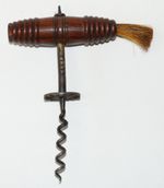 ANTIQUE VICTORIAN HENSHALL TYPE BUTTON CORKSCREW WITH HARDWOOD HANDLE & BRUSH