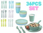 36 Reusable Kids Children Baby Plates Bowl Cup Spoons fork Set Kids Cutlery Set