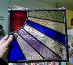 Vintage Stained Glass Colourful piece of leaded 24cms x 23cms With Loops To Hang