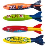 4 x Underwater Torpedo Swimming Pool Swim Dive Rocket Diving Weight Sticks Ring