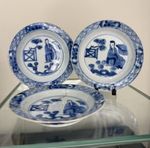 Trio of Antique Chinese Blue & White Underglaze Painted Saucer - Kangxi Period
