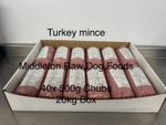 Frozen Dog Food  Turkey Mince 40 x 500g chubs 20kg box. BARF RAW DIET delivered