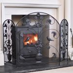 Black Arched "Birdwatcher" Three Fold Fireguard Woodburner Safety Fire Screen 