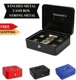 8 Inch Metal Cash Box Steel Money Safe Petty Cash Tin Lockable with Keys