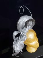 Large Silver SILK LUREX ABACA BOW FASCINATOR.. ASCOT RACE HAT WEDDING Races