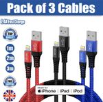 iPhone Charger Cable Fast Charge 3 Pack Heavy Duty Cable 1M,2M,3M MFI-Certified