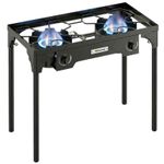 Outsunny 150,000 BTU Double Burner Camping Stove with Detachable Legs Black