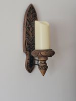 2 Gothic Wooden Carved Candle Wall Sconces. Hand Carved Indian Wood