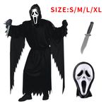 New Kids Halloween Ghost Costume Robe Mask Prop Toy Fancy Dress Outfit Black UK