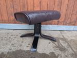 Vintage Leather Stool 60s Footstool Retro Ottoman Danish Pouf Westnofa Era 1
