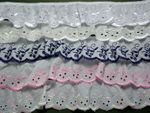 Quality Gathered Broderie Anglaise Lace Trim 1.75"/5cm Colour Choice TOP SELLER