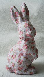Hand Made Paper Mache Archive Roses Floral Easter Bunny Rabbit Ornament  12"